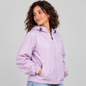 Chaqueta Cortavientos Lila con Capucha para Mujer, Marca Privada, Cierre Completo, Cordón Ajustable en el Bajo, Ropa Deportiva, Logotipo Personalizado, Ropa Casual - Product Image 2