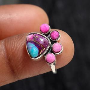 Wholesale Bohemian Natural Pink Spiny <b>Turquoise</b> <b>Rings</b> 925 Silver Fashionable Oyster <b>Turquoise</b> Jewelry for Women's Wedding - Product Image 3