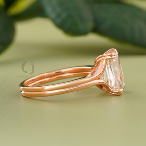 3.02ct Emerald Cut Lab Grown Diamond <b>Ring</b> Rose Gold Tone Split Shank Solitaire Criss <b>Cross</b> Cathedral Setting Engagement - Product Image 2