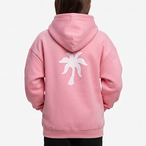 Sweat-shirt à capuche rose pour femme avec imprimé palmier blanc, sweat-shirt en molleton décontracté, longueur normale, 100% coton, vêtements d'automne - Product Image 4