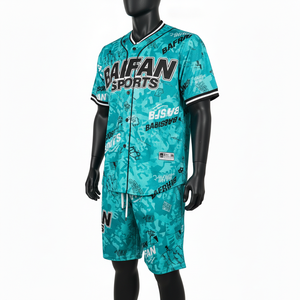 Ensemble de shorts de baseball pour hommes, tissu en maille polyester respirant de qualité supérieure, 160 GSM, couleur turquoise, impression par sublimation personnalisée pour ensemble de shorts homme - Product Image 4