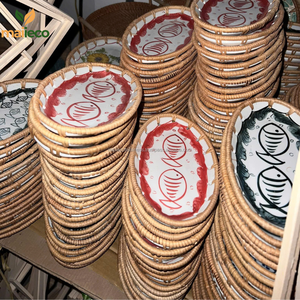 Assiettes de présentation en rotin et céramique, artisanat naturel élégant et écologique, fabriquées au Vietnam, pour la maison, le bureau, les plateaux de rangement ménagers - Product Image 6