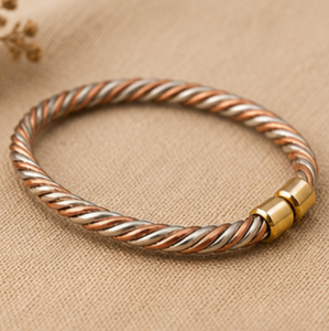 Premium Tri Tone Twisted <b>Wire</b> Cuff Copper Therapy Bracelet Fashionable Metal Jewelry Exquisite Craftsmanship - Product Image 1