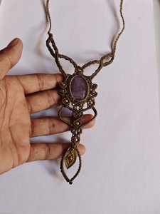 Handmade Brown Macrame Amethyst Pendant <b>Necklace</b> Adjustable Boho Healing Ethnic <b>Statement</b> Jewelry Wholesale - Product Image 1
