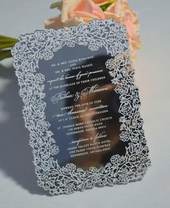 Carte d'invitation de mariage en acrylique découpée au laser avec dentelle florale, bordure en vigne de roses, impression sérigraphiée de luxe - Product Image 2
