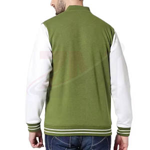 Chaqueta transpirable 100% algodón polar en colores verde y blanco para hombre, talla grande, decorada con botones y bordados, venta al por mayor. - Product Image 3