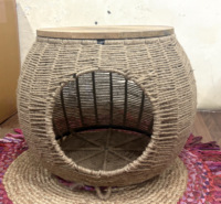 Cama para gatos 2 en 1 moderna y personalizada, cama multifuncional para perros y mascotas, marco de hierro resistente, tapa de madera, mesa auxiliar de verano, ratán, bajo volumen