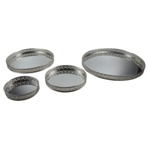 Ensemble de 2 plateaux de service avec finition argentée, prix de gros, idéal pour la décoration de la maison et des hôtels, plateaux de service et décoratifs - Product Image 3