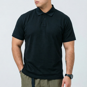 Men's Navy <b>Blue</b> Short Sleeve <b>Polo</b> <b>Shirt</b> Solid Color Casual Style Breathable Woven Fabric Regular Fit - Product Image 4