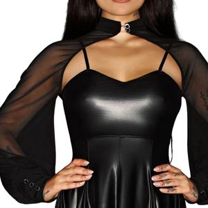 Black PU Maxi Dress With Choker Neck Sheer Long Sleeves Cut-Outs A-Line Fitted Sexy Party Wear - Product Image 4