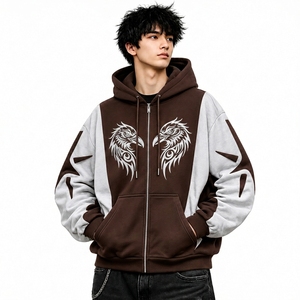 Sudadera con capucha de verano para hombre, 100% algodón, forro polar, corte regular, hombros caídos, bloques de color, con cremallera, ropa de calle de invierno de alta calidad - Product Image 1