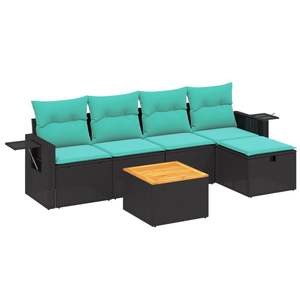 Juego de sofás de patio de ratán sintético negro de 6 piezas con cojines, muebles de exterior - Product Image 2