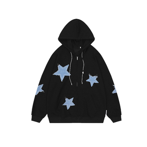 Custom Star Graphic <b>Zip</b> <b>Up</b> Hoodie Streetwear Sweatshirt Oversized Cotton Fleece Hooded Jacket Manufacturer Wholesale - Product Image 2