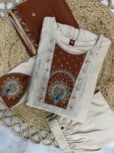 Beautiful Women's Traditional <b>Cream</b> Anarkali Kurti <b>Set</b> With Embroidered Neck And Sleeve Details Loose Fit From Samp Corporation - Product Image 6