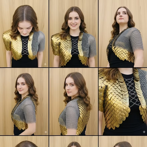 Handmade Gold Scale Maille and <b>Silver</b> Chainmail Bolero <b>Jacket</b> Women's Fantasy Dragon Armor Shrug Festival Cosplay Jewelry Gear - Product Image 3