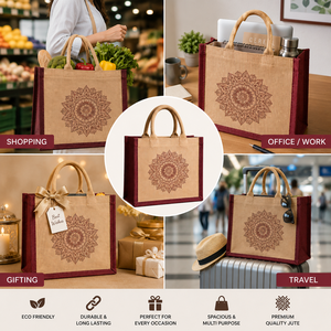 Sac fourre-tout en jute bicolore personnalisé de qualité supérieure, écologique, réutilisable, pour les courses et les cadeaux, avec poignée en coton, 30x30x15cm - Product Image 5