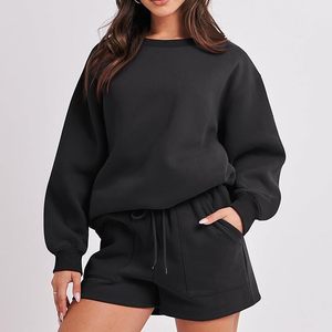 Customizable 6XL Women 2-Piece <b>Set</b> Solid Long -Neck 2-Piece <b>Set</b> Elastic Waist Shorts Above Knee <b>Knitting</b> Fabric 2-Piece <b>Set</b> - Product Image 2
