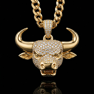 <b>Iced</b> <b>Out</b> Bull Head Pendant Hip Hop Necklace Horned Ox Cattle Charm Gold Silver Bling CZ Cuban Link <b>Chain</b> Mens Rapper Jewelry - Product Image 1