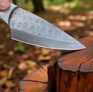 Cuchillo de Acero de Damasco Hecho a Mano Personalizado de Primera Calidad con Funda de Cuero, Cuchillo de Camping 100% Calidad - Product Image 2