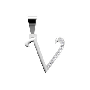 Pendentif en argent 925 tendance, lettre 'V' stylisée et incurvée, personnalisé, avec diamant pavé cultivé en laboratoire certifié IGI Aarinya - Product Image 1