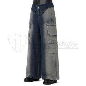 Pantalones Vaqueros Cargo Vintage para Hombre, Lavados, de Pierna Ancha, Corte Holgado, con Múltiples Bolsillos, Estilo Urbano - Product Image 3