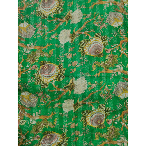 Green Floral Printed Cotton Blanket Reversible Kantha Quilt Women's Home Decor <b>Bedspread</b> Adult Size - Product Image 4