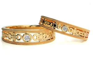 925 Sterling <b>Silver</b> Gold Plated Floral <b>Couple</b> <b>Rings</b> - Product Image 3