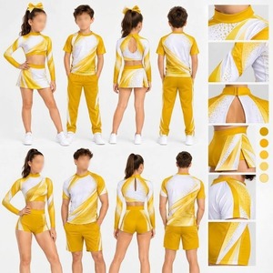 Ensemble d'uniformes de danse et de cheerleading personnalisés en polyester à col montant, orange et blanc, avec strass, unisexe, pour scène - Product Image 6