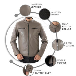 Blouson en cuir tendance pour homme, coupe ajustée, fermeture éclair, col montant, logo frontal, respirant, écologique, pour l'hiver - Product Image 2