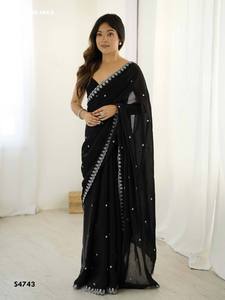 Elegant Look Best Fabric Fancy Satin with Sequence Embroidered <b>Saree</b>-<b>Blouse</b> Collection Manufacturer from Surat Woman Fashion - Product Image 2