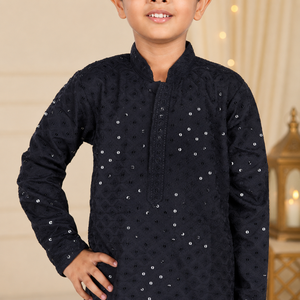 Kids Rayon Kurta Pajama Set for Boys | Designer <b>Sequined</b> Embroidery Indian Ethnic Wedding Festive Traditional Wear Collection - Product Image 4