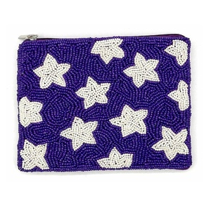Pochette à monnaie bleue perlée avec étoile blanche, fermeture éclair, pour collection de pièces de monnaie, étui à cartes et trousse de maquillage pour filles et femmes, accessoire - Product Image 1
