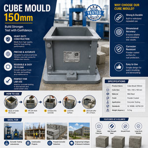 Moule à cube de 150 mm pour essais de béton | Moule d'essai de cubes de béton robuste pour l'essai de résistance à la compression, essais de construction - Product Image 4