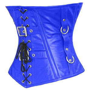 Salva Leather <b>Women's</b> 100% Leather Corset <b>Waistcoat</b> Solid Blue Criss-Cross Zipper Waterproof V-neck Casual Club Outerwear - Product Image 5