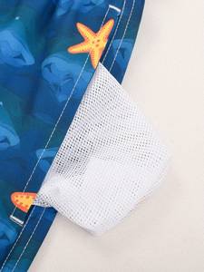 Short décontracté bleu ciel pour les vacances d'été, imprimé lettres sur toute la surface, cordon de serrage, poches obliques, coupe ample, idéal pour la plage, les vacances, Hawaï, les baignades tropicales - Product Image 5