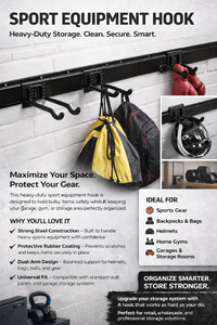 Iron Wall Mounted Double Hook For Organization System Capacity 45lbs Loading Sports Equipment Storage Hook GAPGAR008 - Product Image 6