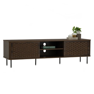 Mueble de TV Moderno de Nogal con Patas de Metal Negro, Unidad Multimedia de 1.6M para Salas de Estar Contemporáneas, Centro de Entretenimiento - Product Image 4
