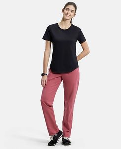 Camiseta de Manga Corta con Cuello Redondo Negra para Mujer, Corte Regular, Secado Rápido, Tejido de Poliéster, Color Sólido Informal, para Todas las Temporadas - Product Image 2
