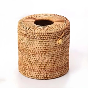 Boîtes à mouchoirs cylindriques pour voiture, maison, bureau, accessoires artisanaux, couvre-boîtes à serviettes en rotin - Product Image 1