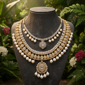 สร้อยคอแฟชั่นทองเหลืองประดับมุกและเพชร ดีไซน์หรูหราสไตล์ชาติพันธุ์ - Product Image 3
