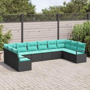 ชุดโซฟาหวายโพลีสีดำ 10 ชิ้นพร้อมชุดเบาะรองนั่งในสวน - Product Image 3