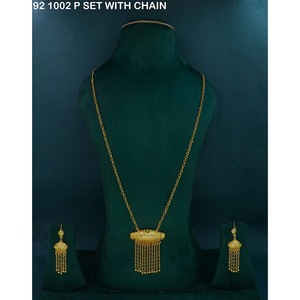 Hermoso conjunto de collar con colgante Jhalar chapado en oro, estilo étnico, conjunto de joyería de aleación de oro, collar con cadena para mujer, joyería de moda. - Product Image 2