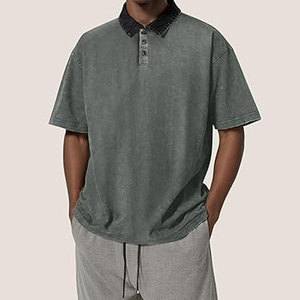 เสื้อโปโลโอเวอร์ไซส์ผู้ชาย ผ้าคอตตอนวินเทจเนื้อหนา แขนสั้น สไตล์ลำลอง ยูนิเซ็กส์ สตรีทแวร์ ทรงหลวม สไตล์เรโทร - Product Image 2