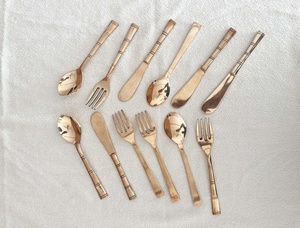 <b>Vintage</b> Brass Flatware Set High <b>Mirror</b> Polish Rust Resistant Wedding Tableware Metal Handle 6 Piece - Product Image 1