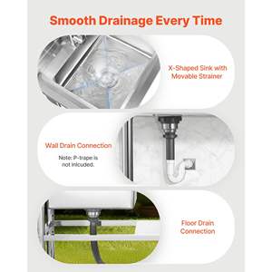 <b>Free</b> <b>Standing</b> Single Bowl Commercial <b>Kitchen</b> Sink Stainless Steel Faucet Hot Cold Water Pipe Dual Storage Shelves 47.2 X 19.7 X - Product Image 5