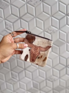 Hair on Hide Cowhide <b>Fur</b> Leather Coin Purse Hand Tooled Leather Stylish Clutch Wallet Purse Western Style Leather Clutch - Product Image 4