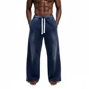 กางเกงจ็อกเกอร์ทรงขาบานผ้าฝ้ายฟลีซหนา 400 GSM ปักลายแบบกำหนดเอง เป็นมิตรกับสิ่งแวดล้อม สำหรับผู้ชาย ทรงขากว้างตรงหลวม - Product Image 3