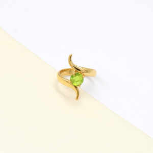 Peridot <b>Statement</b> <b>Ring</b> 6mm Round Checker Cut Handmade Gold Plated Gemstone <b>Ring</b>, August Birthstone Green <b>Ring</b>, Bold Boho Jewelry - Product Image 4