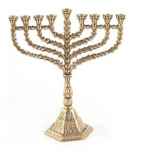 Golden Menorah Candle Holder with Flameless Candles for Jewish Hanukkah Religious <b>Activities</b> Decorative Metal Candelabra - Product Image 3
