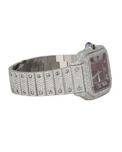 Montre de luxe pour homme, mécanique, de haute qualité, avec diamants Moissanite, entièrement pavée, cadran Roma en verre rond, design de créateur - Product Image 4
